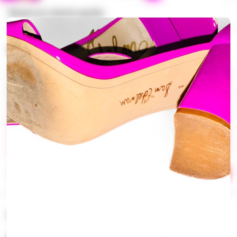 Sam Edelman Hot Pink Patent Ankle Strap Heels Barbiecore Statement Sandals 8M - Picture 7 of 8